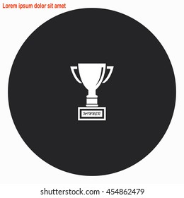 Cup premium web icon. Gray circle button with white illustration.