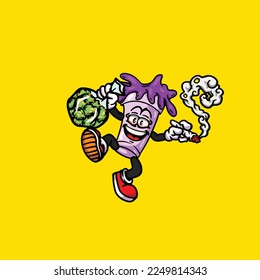 caricatura de nug weed sobre un vector púrpura ahumado