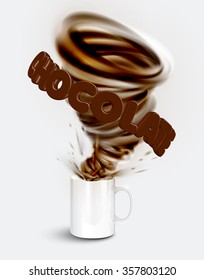 A cup of a realistic hot chocolate with a huge whirl, vector