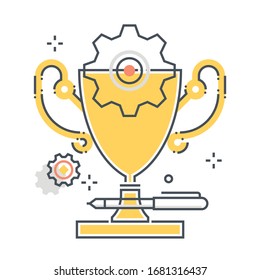 Cup related color line vector icon, illustration. The icon is about leadership, trophy, winner, golden, competition, race, award. The composition is infinitely scalable.