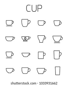 Cup related vector icon set. Well-crafted sign in thin line style with editable stroke. Vector symbols isolated on a white background. Simple pictograms.