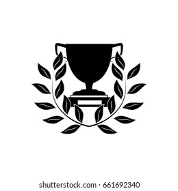 Cup and reward on white background. Modern symbol of victory, award achievement sport. Insignia ceremony award of winner tournament. Color template for badge, tag. Design element. Vector illustration