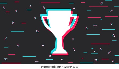 Cup. Reward. Prize for victory. Personal award. Glitch background. Vector illustration