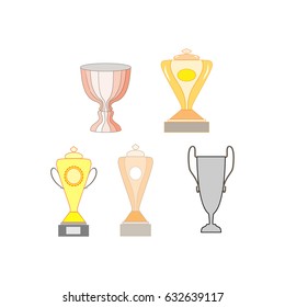 Cup reward set isolated. Modern symbol of victory and award achievement sport. Insignia ceremony awarding of winner tournament. Colorful template for badge, tag. Design element. Vector illustration