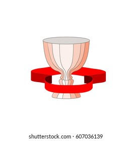 Cup and ribbon reward. Modern symbol of victory and award achievement sport. Insignia ceremony awarding of winner tournament. Colorful template for badge, tag etc. Design element. Vector illustration