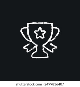 Cup with ribbons. Trophy chalk icon. Vector isolated black illustration.