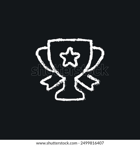 Cup with ribbons. Trophy chalk icon. Vector isolated black illustration.