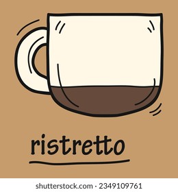 cup of ristretto coffee on brown background