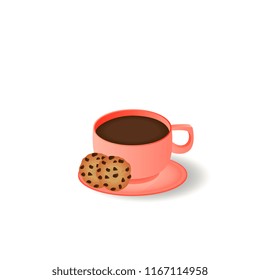 Cup and saucer. Cookies with chocolate chips