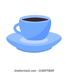 Cup with saucer in flat design style. Vector illustration.