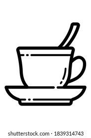 Icono Plano De Taza Y Saucer Aislado En Fondo Blanco