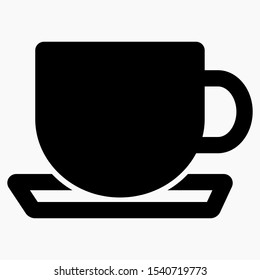 Cup and saucer icon. A cup of coffee or tea. Illustration of a cafe. Rest or eating area. Sale of drinks. Department in the store. Vector icon.