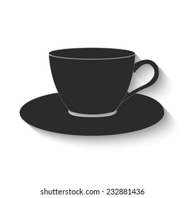 cup and saucer icon - gray vector illustration with shadow