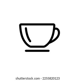 Cup and saucer icon. Outline symbol of coffee and fragrant cappuccino for morning vivacity and graphic design for vector teahouses