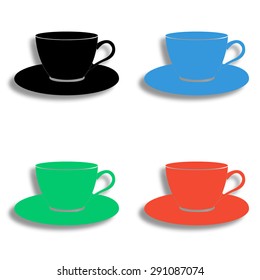 cup and saucer icon with shadow - colored vector set