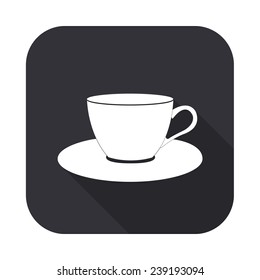 cup and saucer icon - vector illustration with long shadow isolated on gray