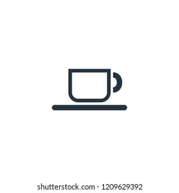 Cup, saucer isolated line icon on white background, coffee set, logo and sign