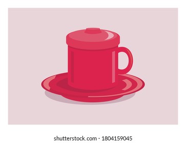 Una taza con platillo y tapa. Ilustración plana simple