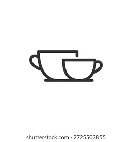 Cup with saucer, linear icon. Hot beverage serving and drinkware. Line with editable stroke.