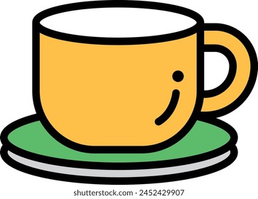 A cup with a saucer sits on a table. The cup is black and white, and the saucer is white. Concept of simplicity and elegance, as the focus is on the cup