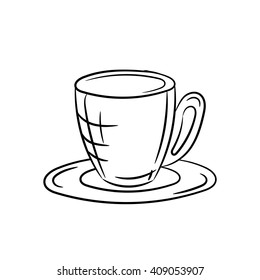 Cup and saucer sketch hand drawn illustration isolated on white background - stock vector