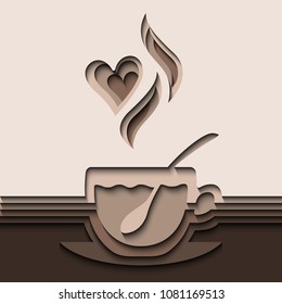 Cup and saucer with spoon, made of several layers of paper