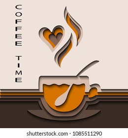 Cup and saucer with spoon, made of several layers of paper