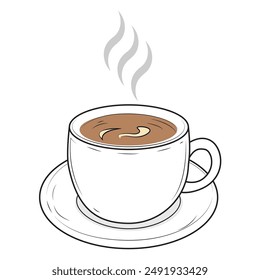 a cup and saucer with tea or coffee. A cup of smoke.image on a white background