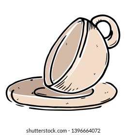 Cup and saucer for tea icon. Vector of a cup with a saucer. Hand drawn empty cup