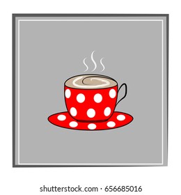 Cup and saucer for tea. Label for cafe. Isolated silhouette mug on white background. Icon illustration bowl for drink. Aroma symbol hot breakfast and morning coffee for banner Flat vector illustration