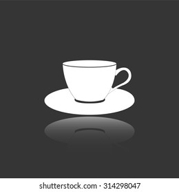 cup and saucer vector icon with mirror reflection