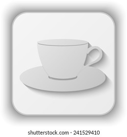 cup and saucer vector icon - paper button 