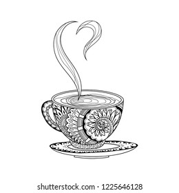 A cup with a saucer. Vector illustration in lineart style.