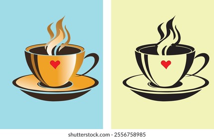 A Cup and saucer Winter colour Hart vector Illutration