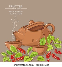 cup of schisandra tea and teapot on color background
