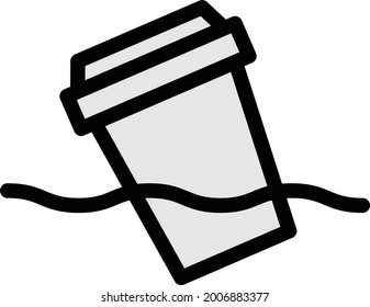 cup in sea vector line color icon