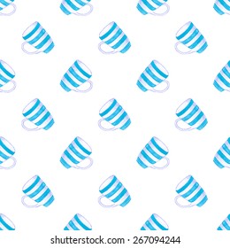 Cup. Seamless pattern with cups. Hand-drawn background. Vector illustration. Real watercolor drawing.