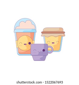 cup with set food kawaii style vector illustration design