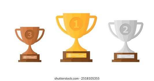 Conjunto de iconos de taza. Iconos de bronce, plata y oro. Estilo plano. Iconos del vector.