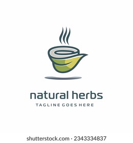 cup shaped tea leaves with elegant line art simple creative. health vector logo design symbol