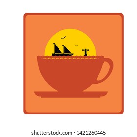 in a cup the ship sails on the sea at dawn, the sun rises 