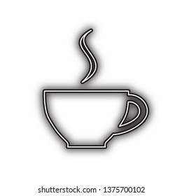 Cup sign with one small stream of smoke. Vector. Double contour black icon with soft shadow at white background. Isolated.