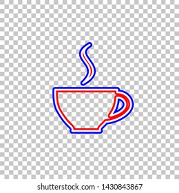 Cup sign with one small stream of smoke. Red, white and contour icon at transparent background. Illustration.