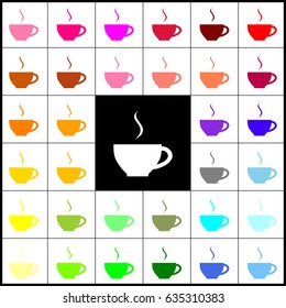 Cup sign with one small stream of smoke. Vector. Felt-pen 33 colorful icons at white and black backgrounds. Colorfull.