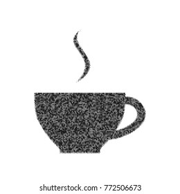Cup sign with one small stream of smoke. Vector. Black icon from many ovelapping circles with random opacity on white background. Noisy. Isolated.