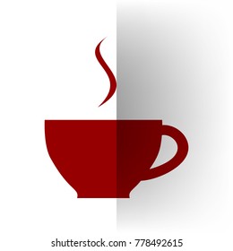 Cup sign with one small stream of smoke. Vector. Bordo icon on white bending paper background.