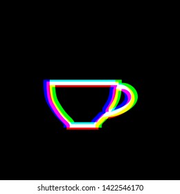 Cup sign. Red, green and blue unfocused contour icon at black background. Illustration.