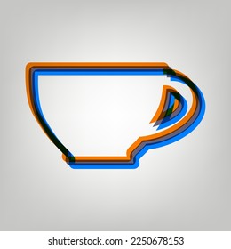 Cup sign. Stroked Icon in orange, azure and old lavender Colors at gray Background. Illustration.