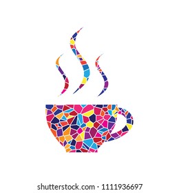 Cup sign with three small streams of smoke. Vector. Stained glass icon on white background. Colorful polygons. Isolated.