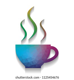 Cup sign with three small streams of smoke. Vector. Colorful icon with bright texture of mosaic with soft shadow on white background. Isolated.